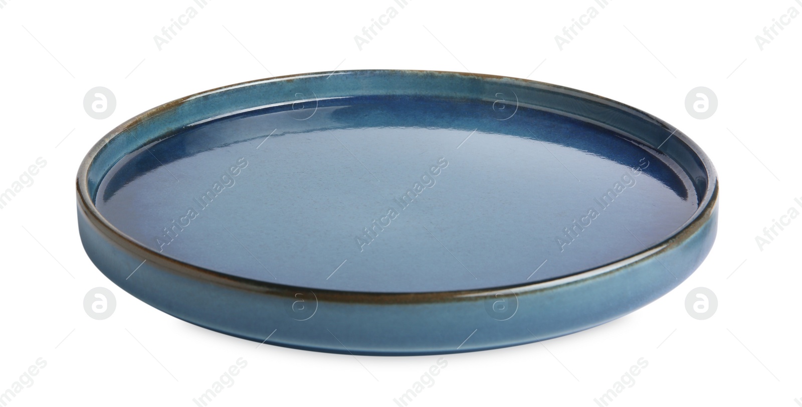 Photo of Beautiful blue ceramic plate isolated on white