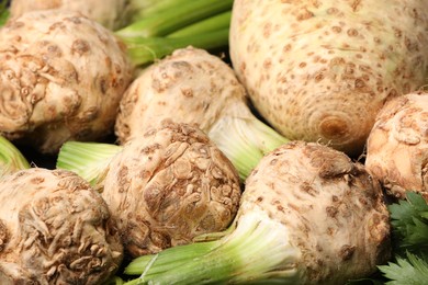 Fresh raw celery roots as background, closeup