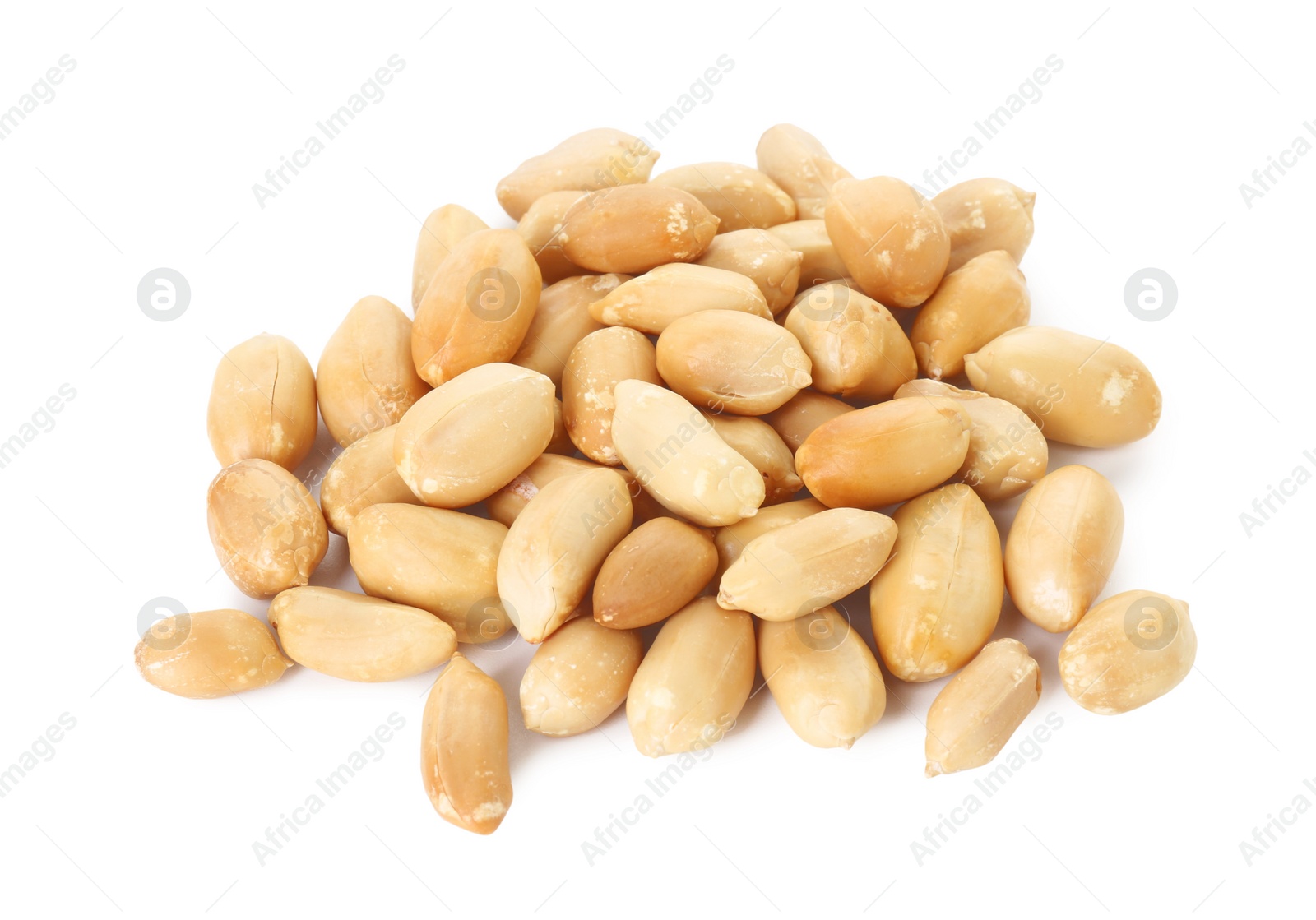 Photo of Pile of fresh peeled peanuts isolated on white