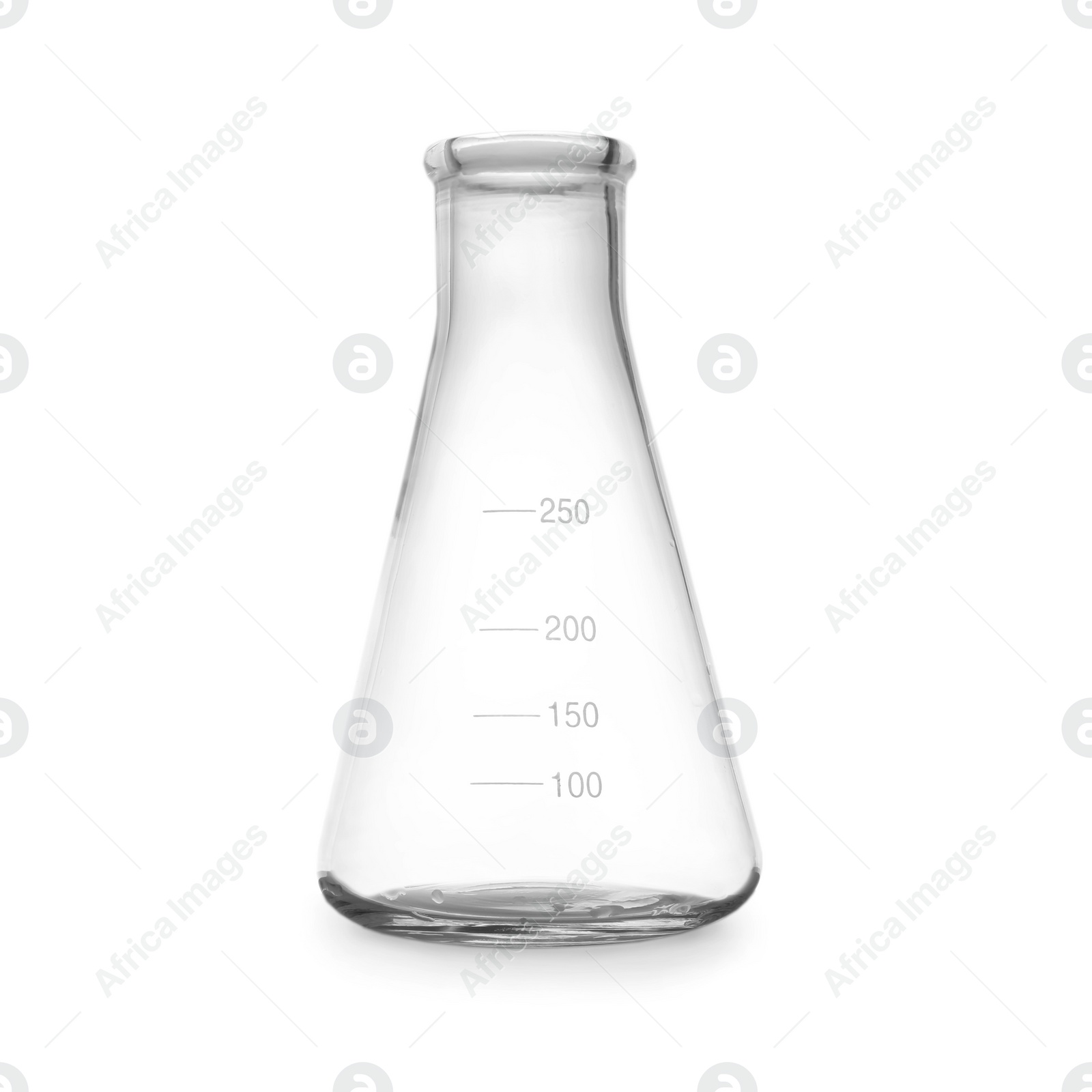 Photo of Empty conical flask on white background. Laboratory glassware