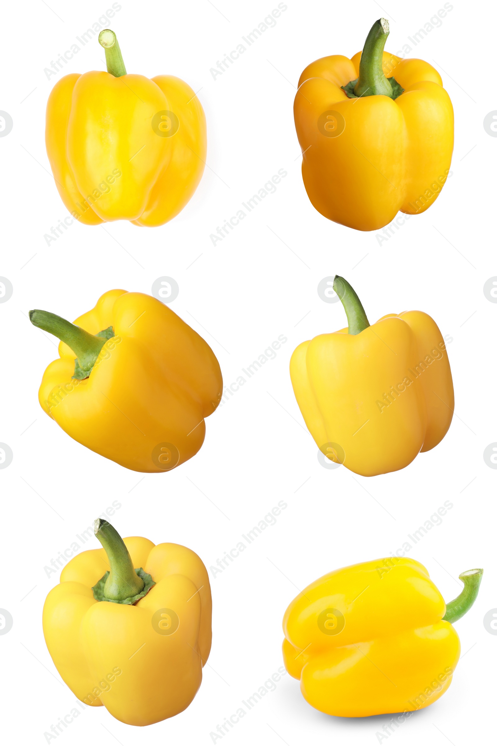 Image of Set of fresh whole yellow bell peppers isolated on white