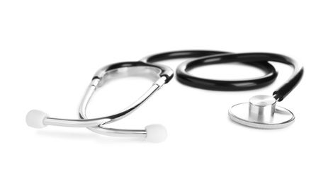 Photo of Stethoscope on white background. Professional medical device