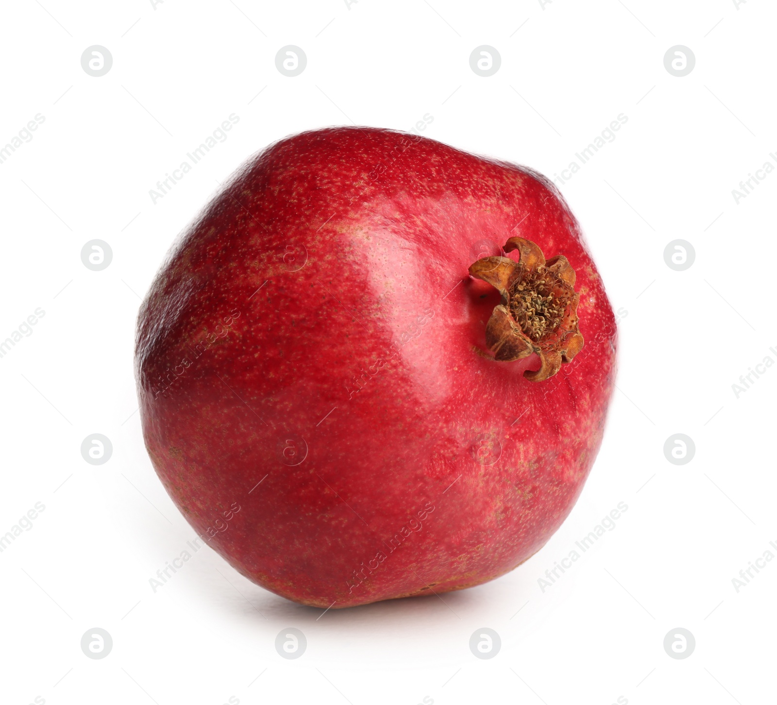 Photo of Ripe pomegranate on white background. Delicious fruit