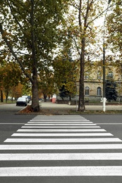 Photo of Pedestrian crossing on empty city street in autumn