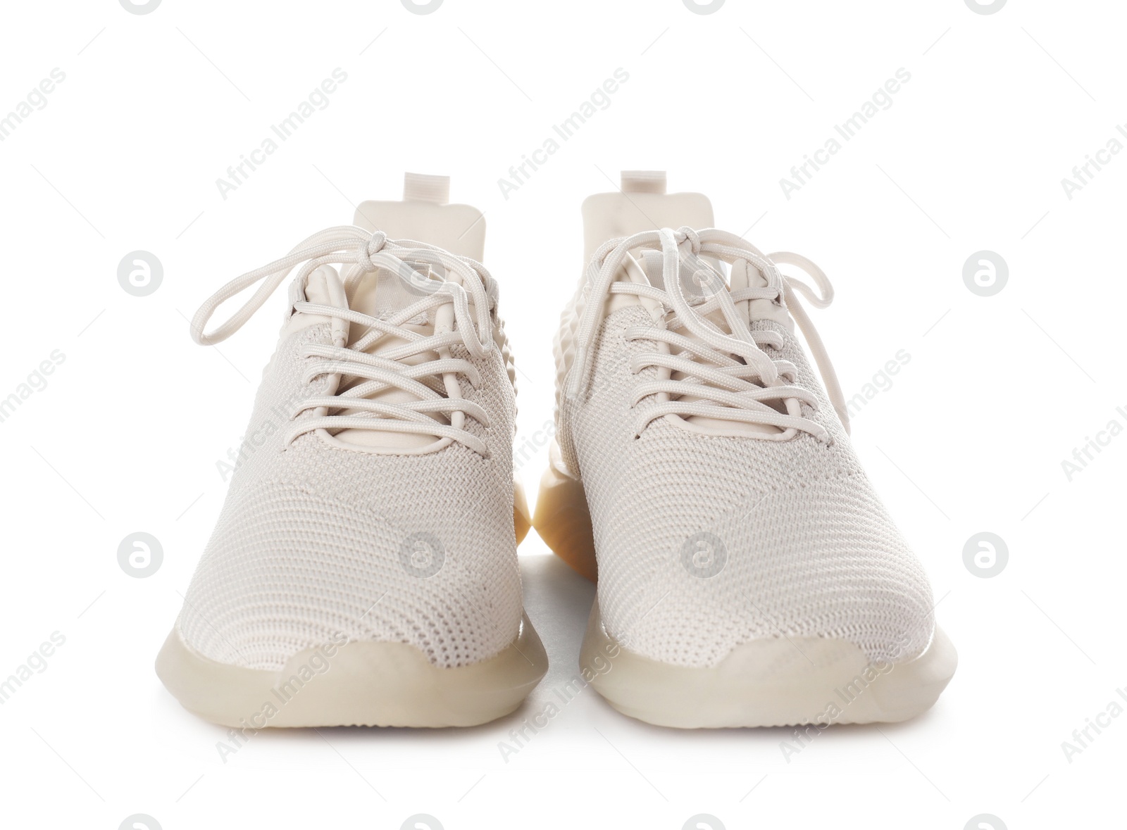 Photo of Pair of stylish sport shoes isolated on white