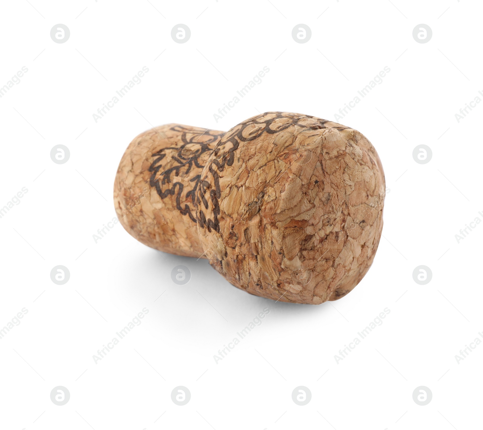 Photo of Sparkling wine cork with grape image isolated on white