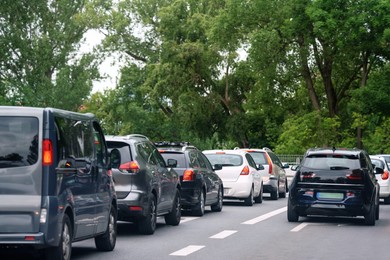 Photo of Cars in traffic jam on city street