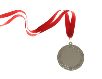 Photo of Silver medal isolated on white. Space for design