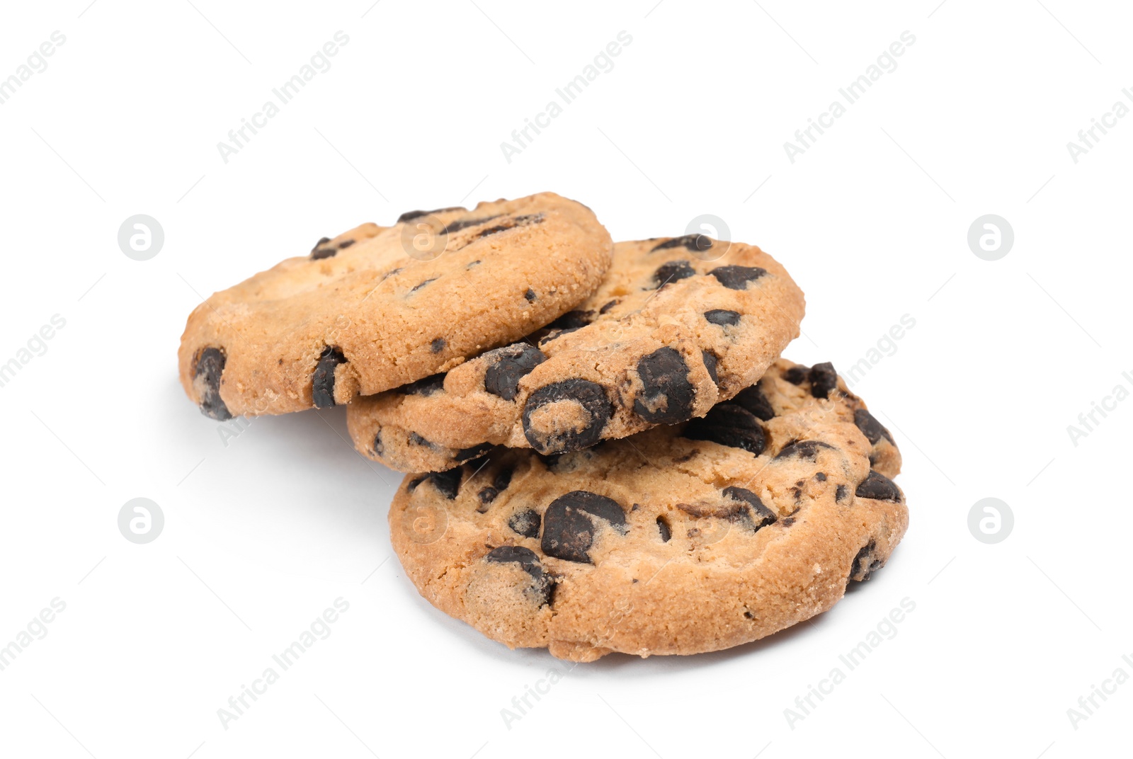 Photo of Delicious chocolate chip cookies on white background