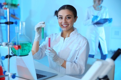 Medical student working in modern scientific laboratory