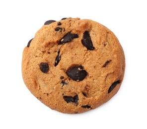 Photo of Delicious chocolate chip cookie isolated on white, top view