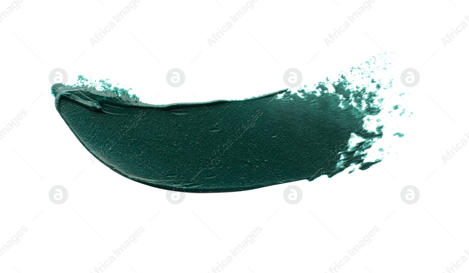 Photo of Dark green oil paint stroke on white background, top view