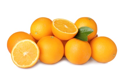 Photo of Pile of ripe oranges isolated on white