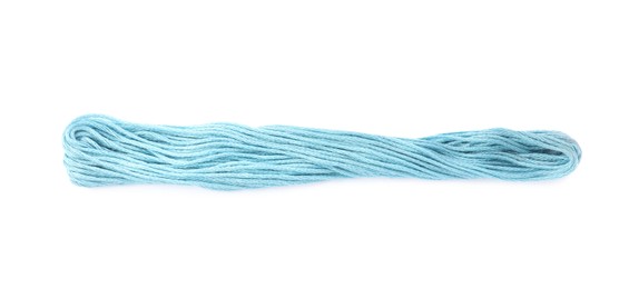 Light blue embroidery thread on white background