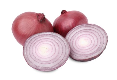 Ripe fresh red onions isolated on white