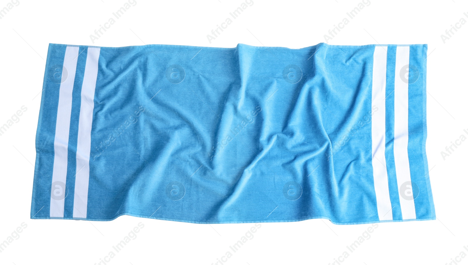 Photo of Blue towel isolated on white, top view. Beach accessory