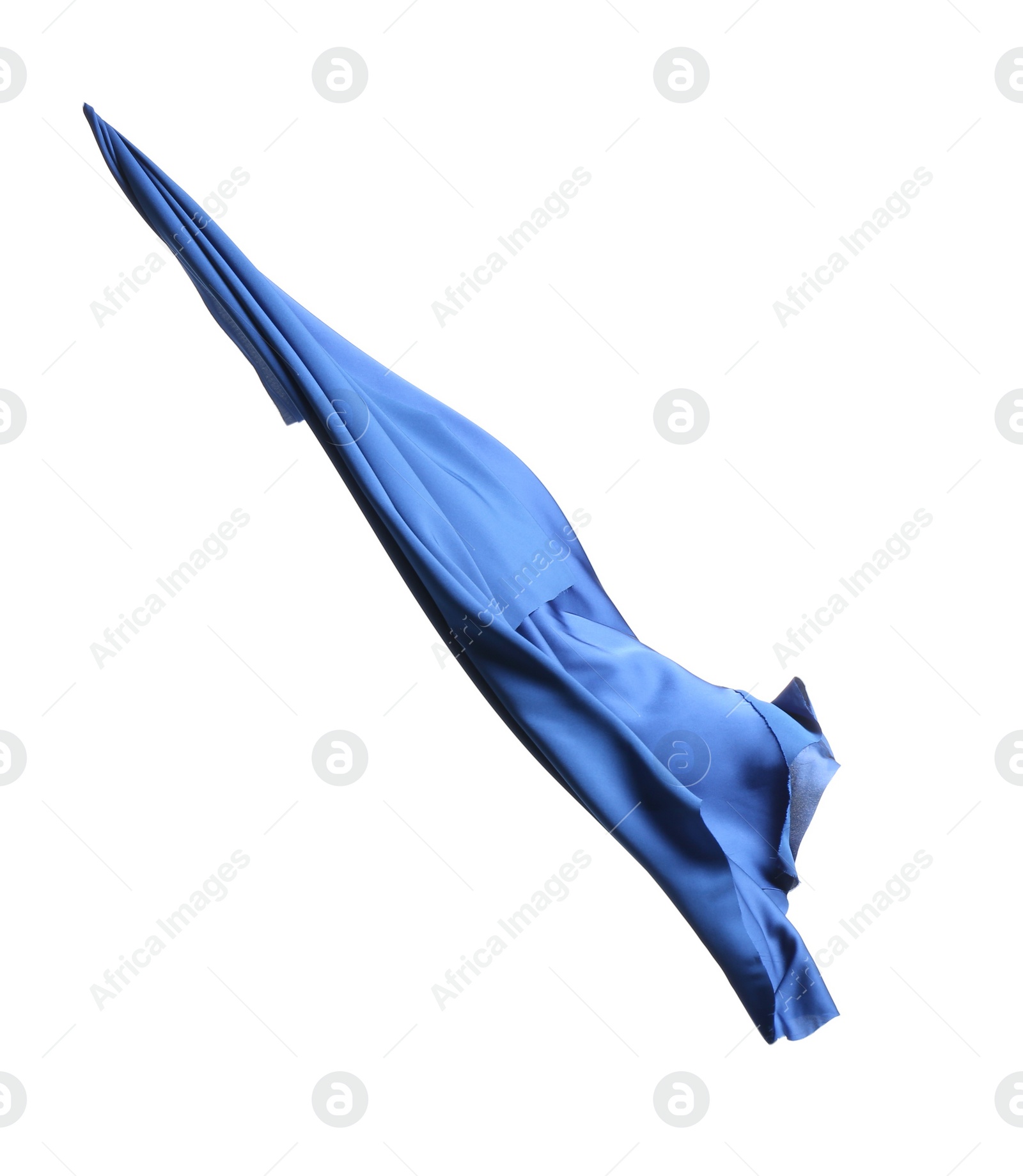 Photo of Beautiful delicate blue silk on white background