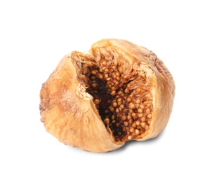 Photo of Delicious dried fig fruit on white background. Organic snack