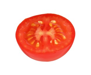 Photo of Half of ripe cherry tomato isolated on white