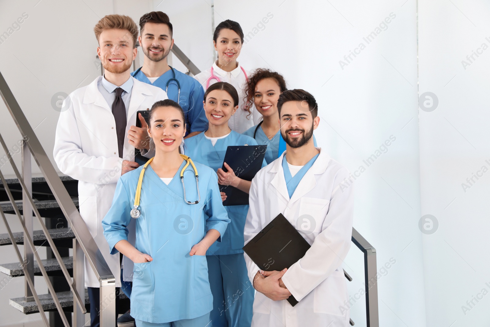 Photo of Team of medical workers in hospital. Unity concept