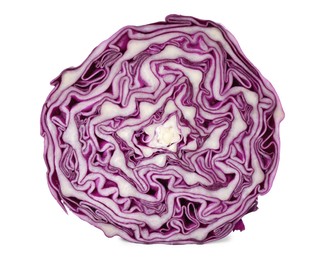 Photo of Half of fresh ripe red cabbage isolated on white