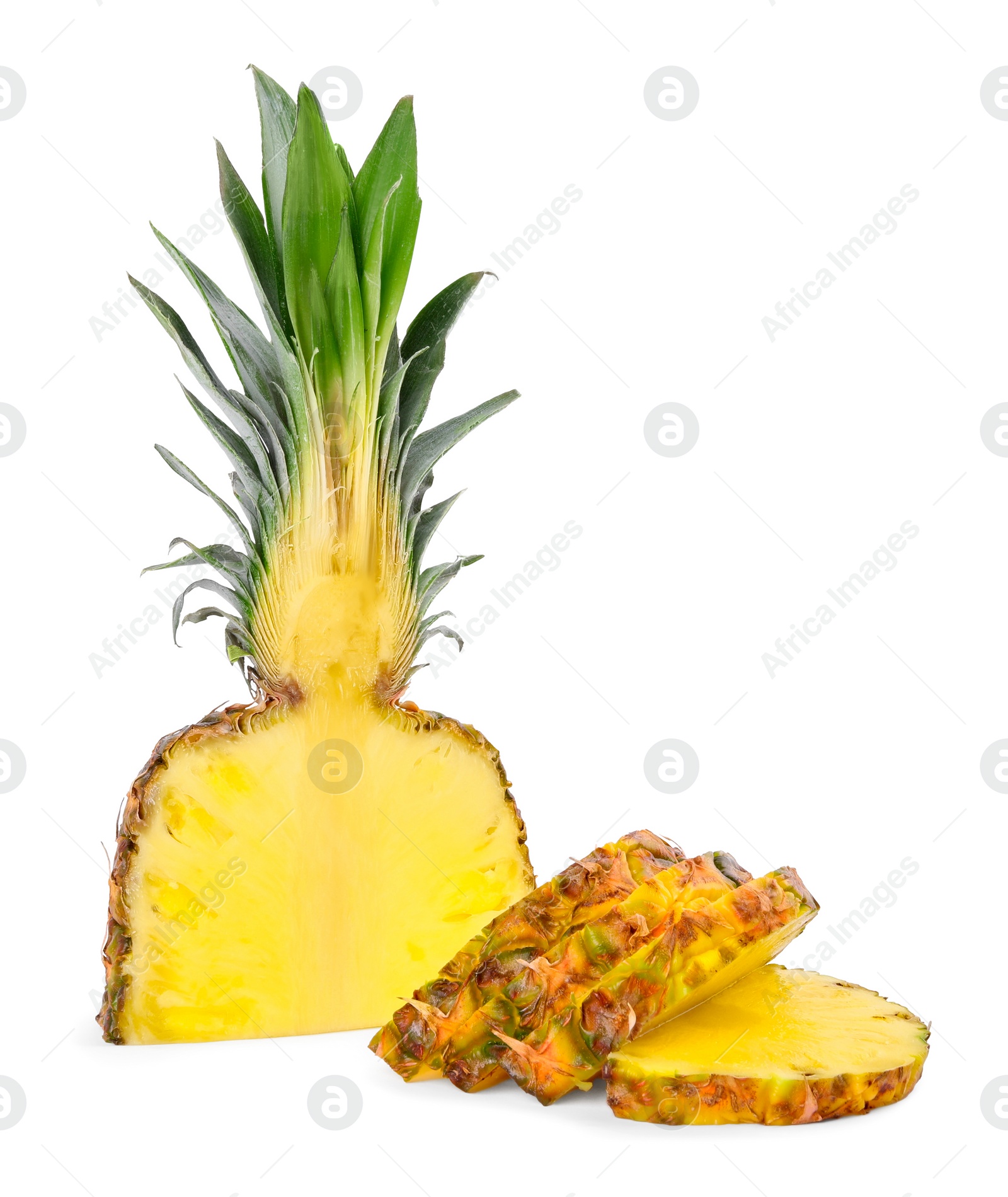 Photo of Delicious cut ripe pineapple isolated on white