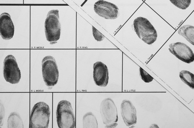 Fingerprint record sheets, top view. Criminal investigation