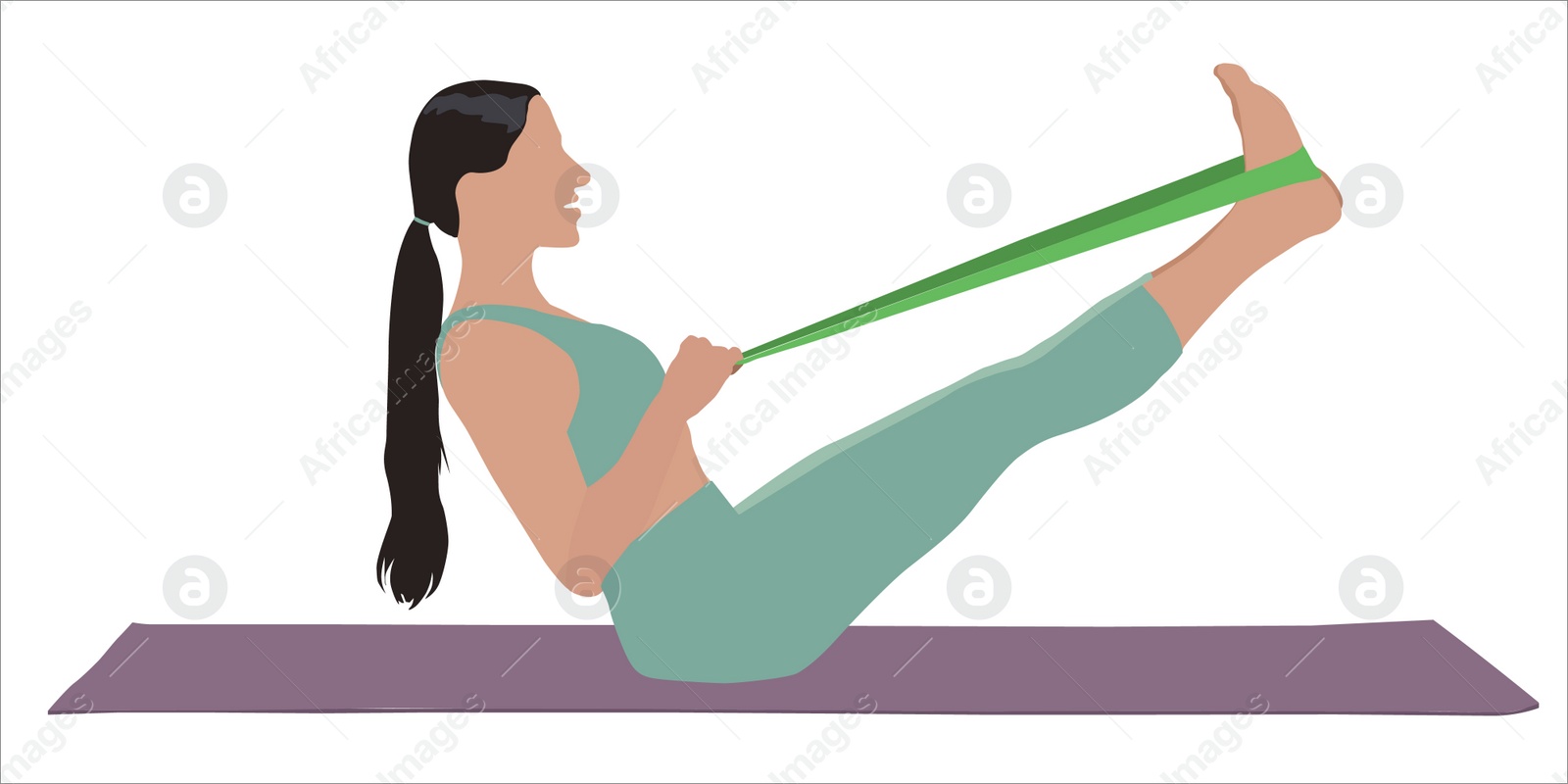 Illustration of Woman doing exercise with fitness elastic band on white background