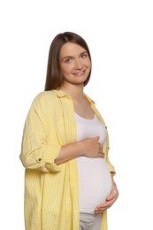 Photo of Happy young pregnant woman isolated on white