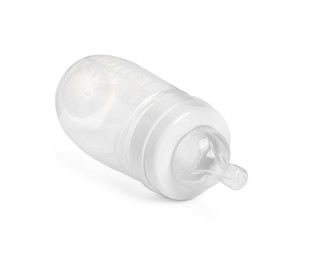 One empty feeding bottle for baby milk isolated on white