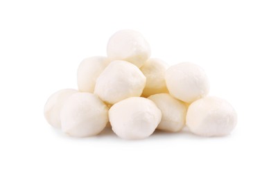 Photo of Tasty mozzarella cheese balls isolated on white