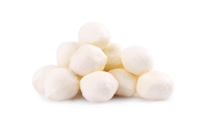 Tasty mozzarella cheese balls isolated on white