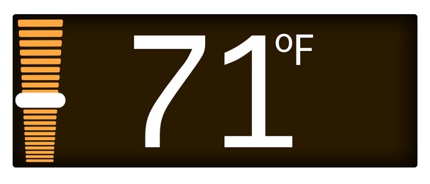 Illustration of Thermostat showing ambient temperature in Fahrenheit scale. Device display on white background