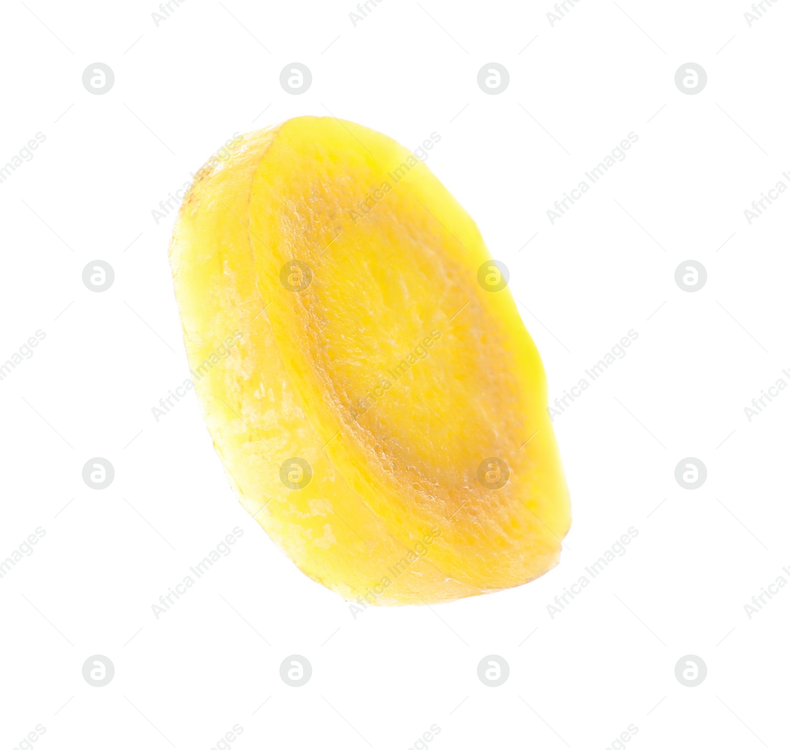 Photo of Slice of raw yellow carrot isolated on white