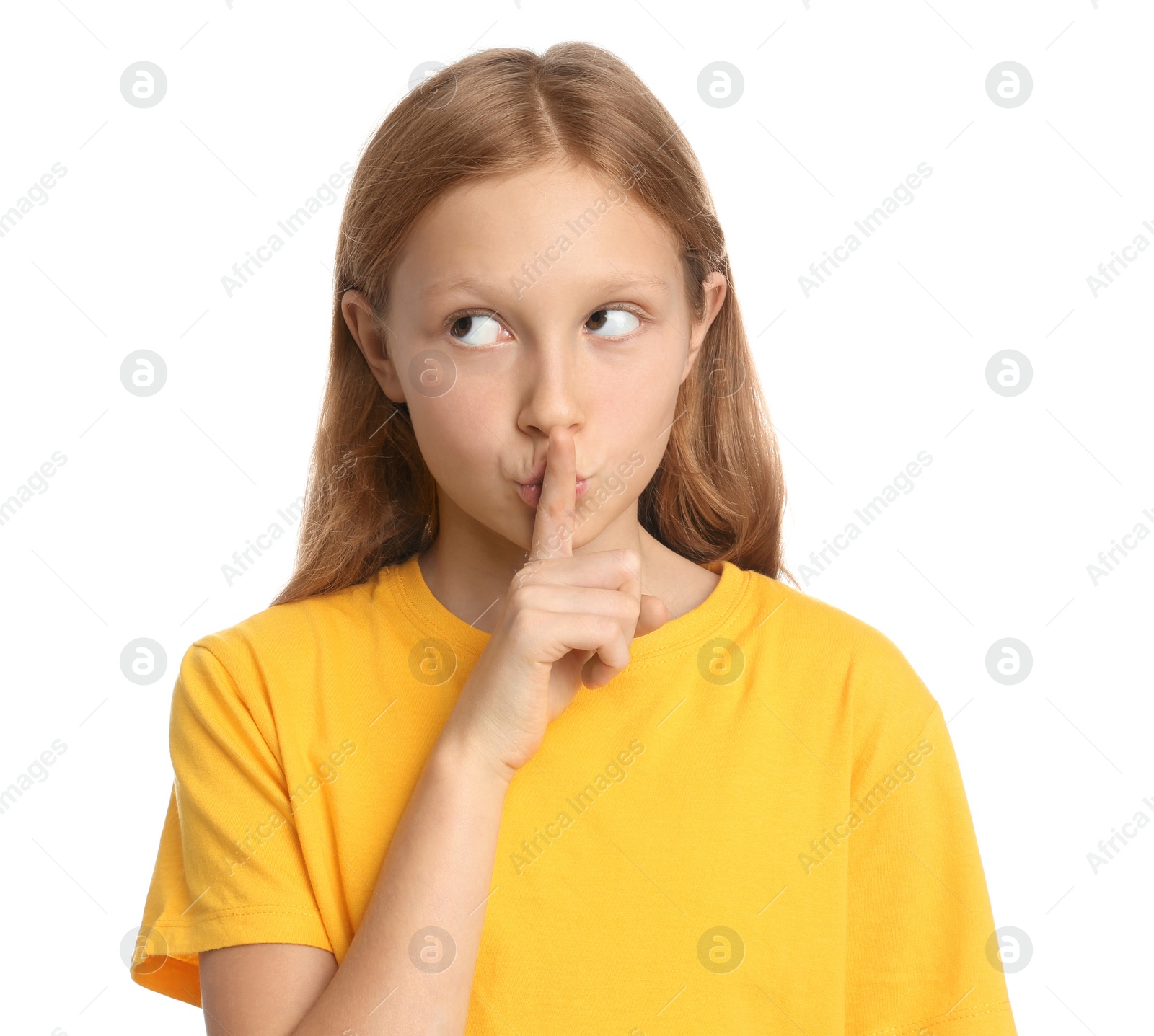 Photo of Portrait of preteen girl on white background