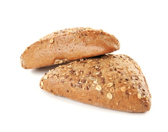 Triangle buns with seeds isolated on white. Wholegrain bread