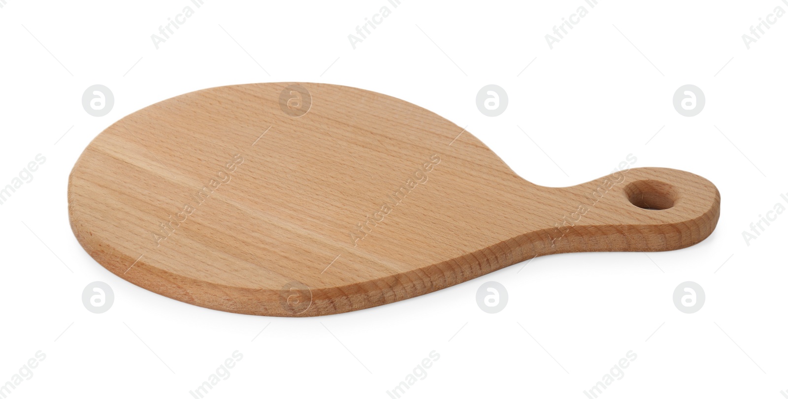 Photo of One wooden cutting board isolated on white