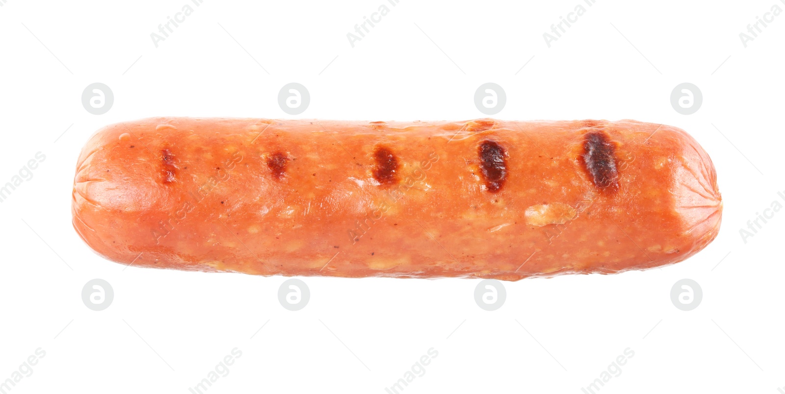 Photo of Tasty grilled sausage isolated on white. Ingredient for hot dog