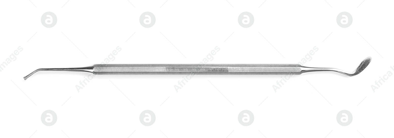 Photo of Dental instrument on white background, top view. Medical tool