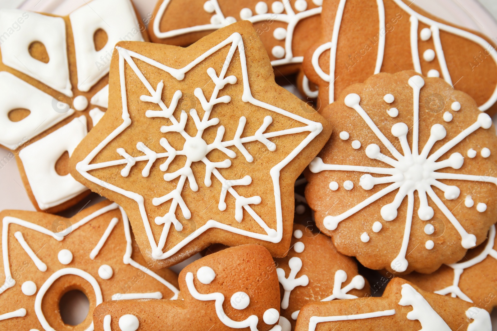 Photo of Tasty homemade Christmas cookies, closeup