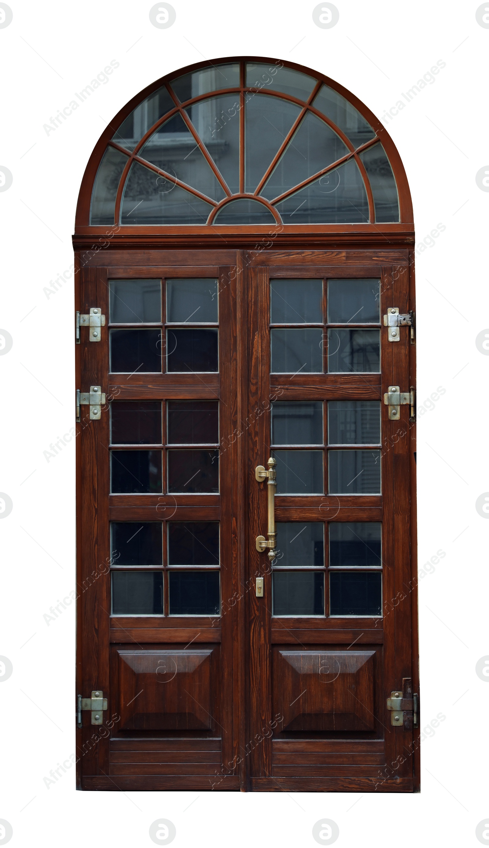 Image of Beautiful old-fashioned wooden door and transom window isolated on white