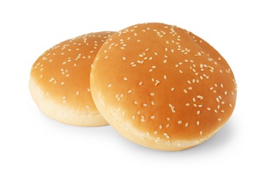 Two fresh hamburger buns isolated on white