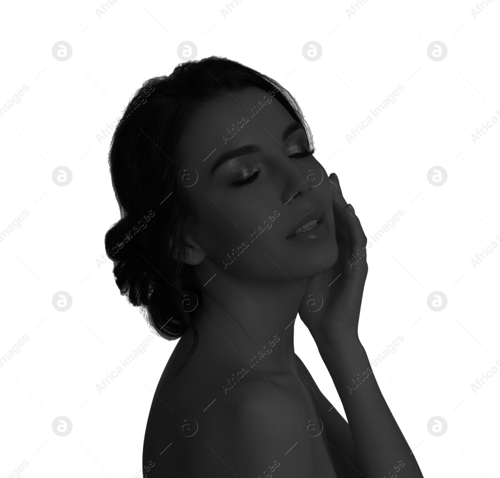 Image of Silhouette of one woman isolated on white