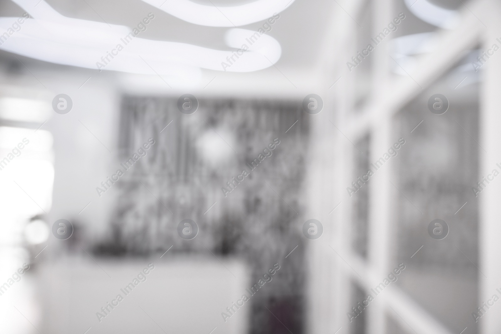 Image of Office interior. Blurred view of comfortable workspace