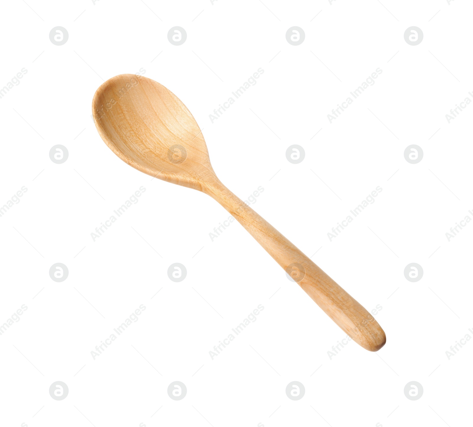 Photo of One empty wooden spoon isolated on white