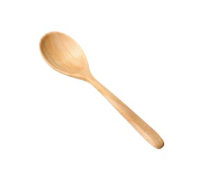 Photo of One empty wooden spoon isolated on white