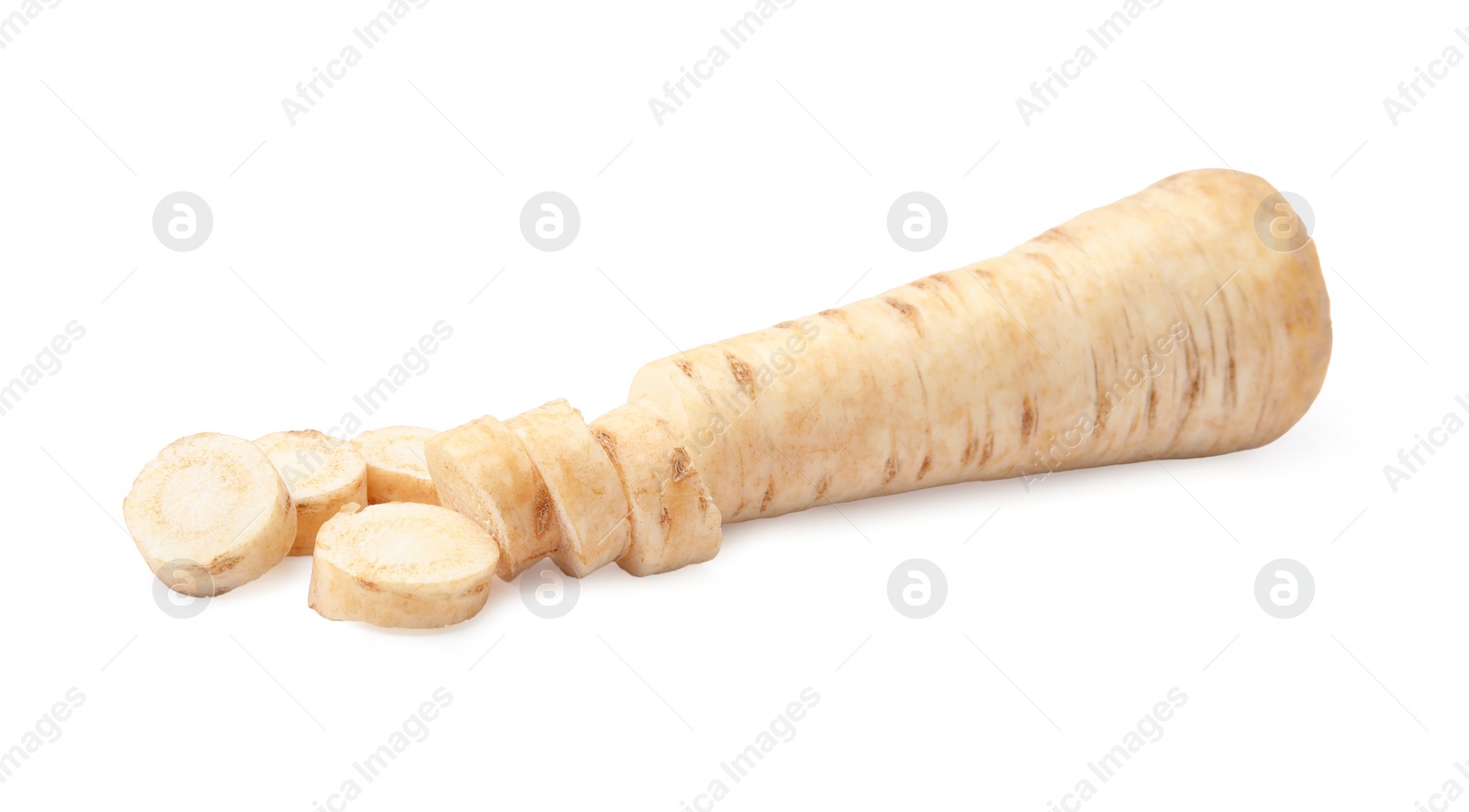 Photo of Raw parsley root isolated on white. Healthy food