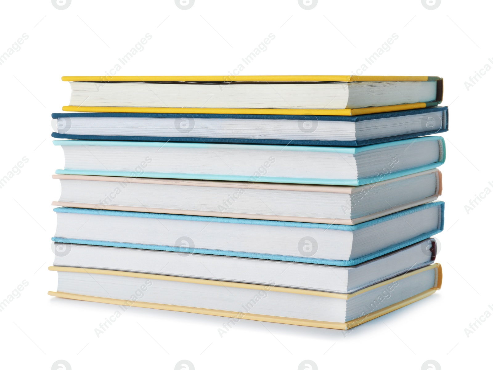 Photo of Stack of hardcover books on white background