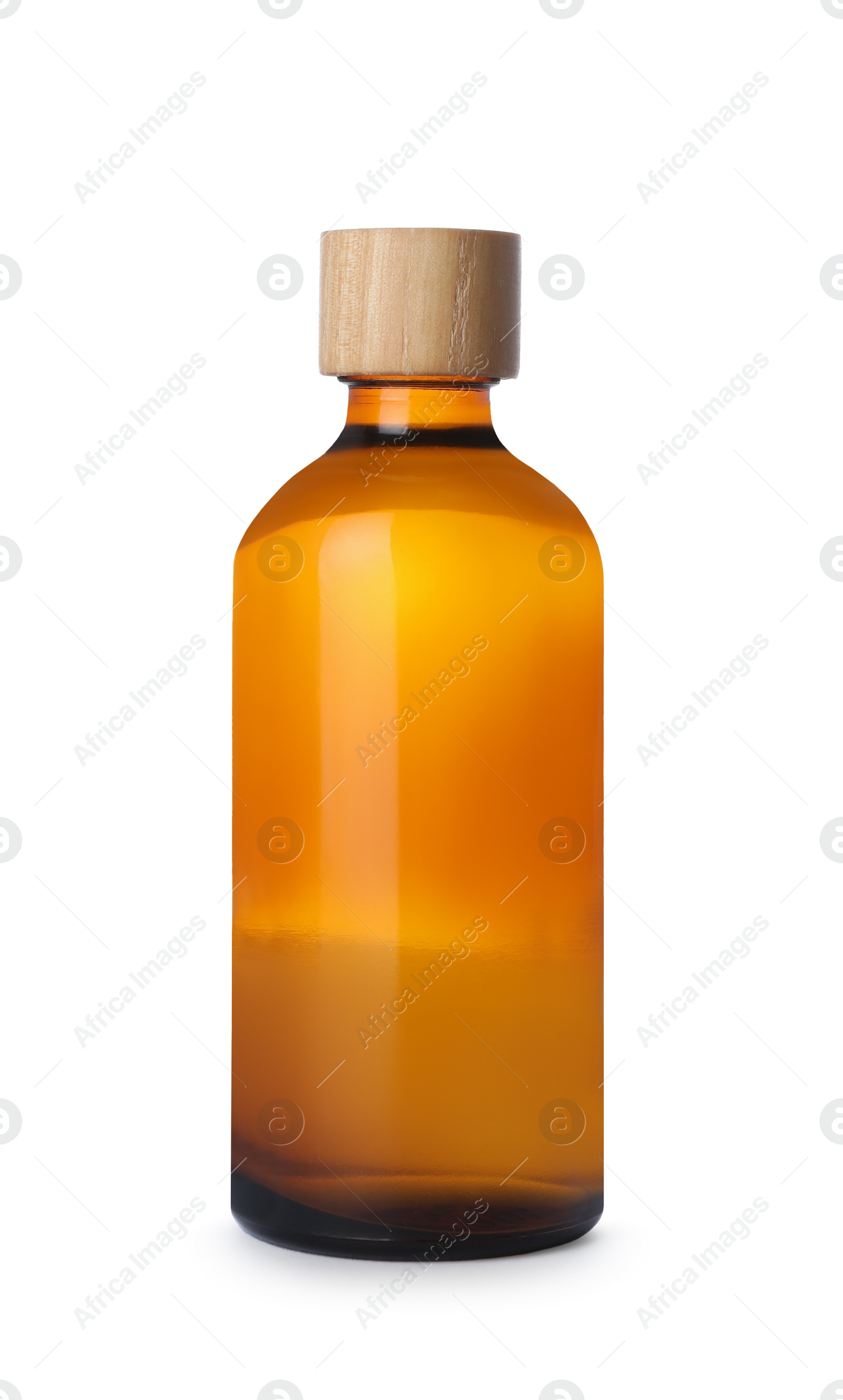 Photo of Bottle of essential oil isolated on white