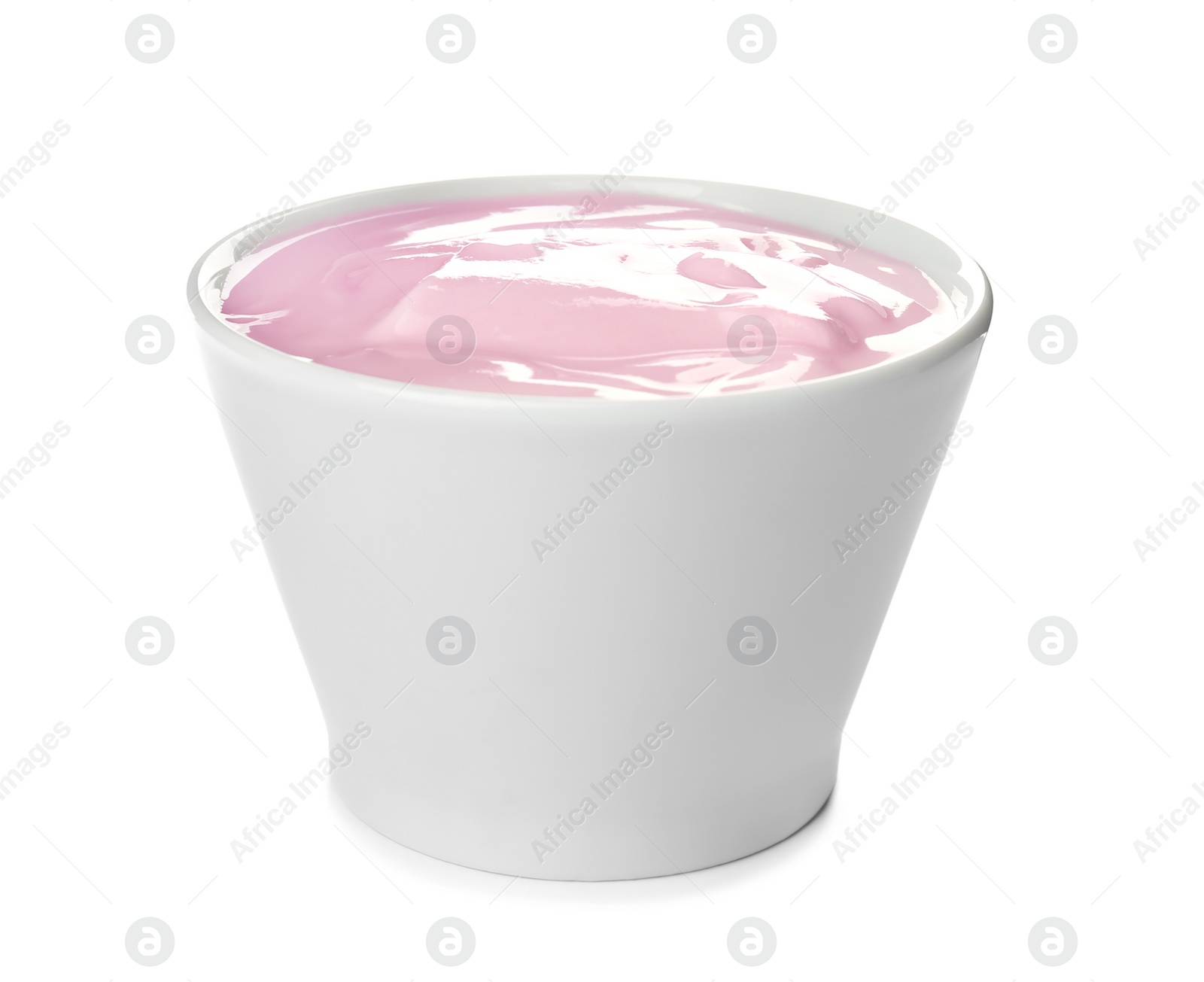 Photo of Bowl with yummy yogurt on white background